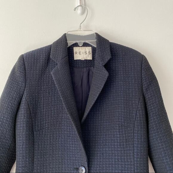 Reiss Textured Navara Navy Overcoat small - Picture 5 of 10